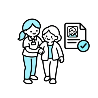 ケアパートナーが高齢者に付き添うイラスト